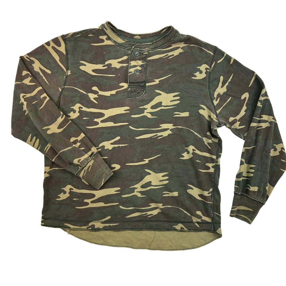No‎ Boundaries Shirt Mens Large Camo Henley Organic Cotton Grunge Y2K Vintage